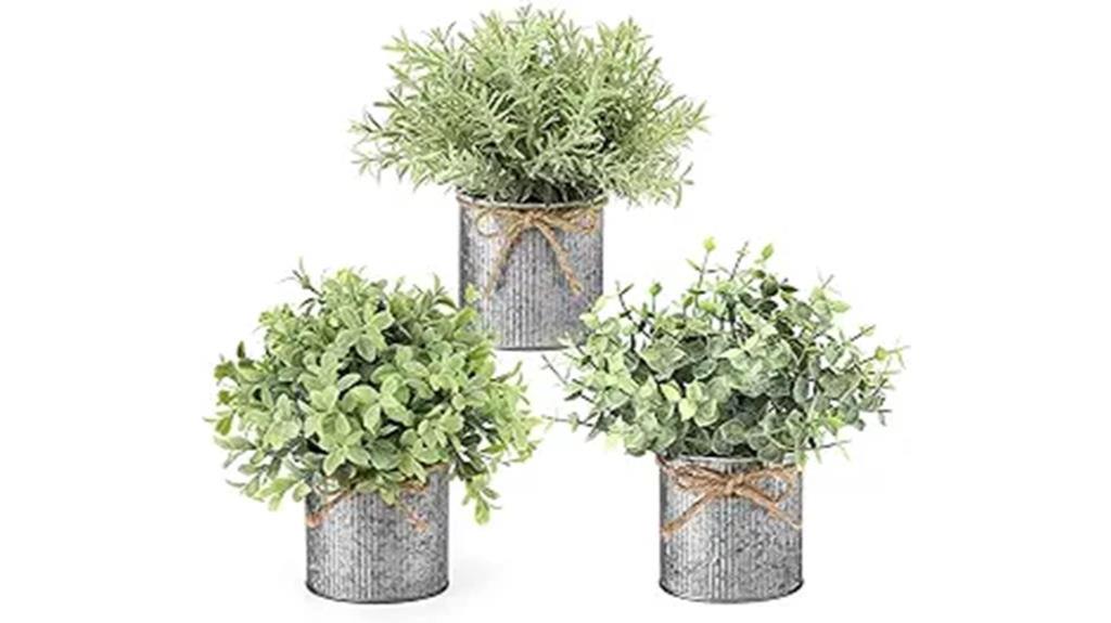 artificial plants in rustic pots