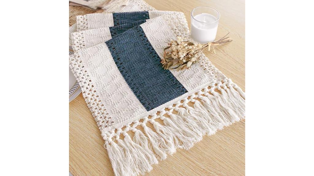 boho blue macrame runner