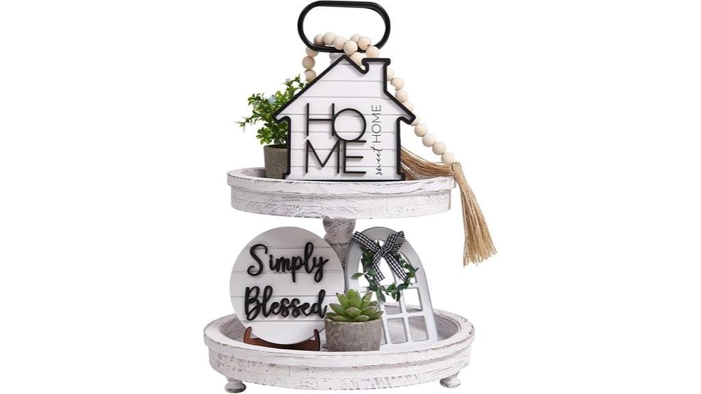 farmhouse tiered tray decor