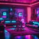 futuristic cyberpunk living room