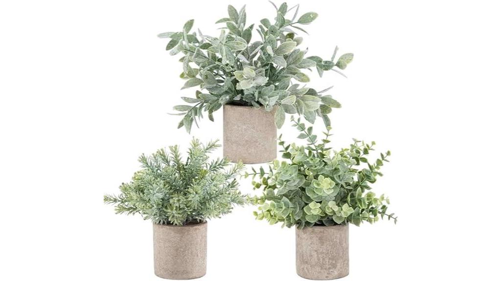 mini fake eucalyptus topiaries