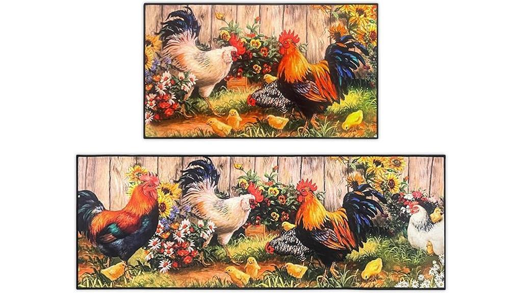 rooster themed kitchen rug set