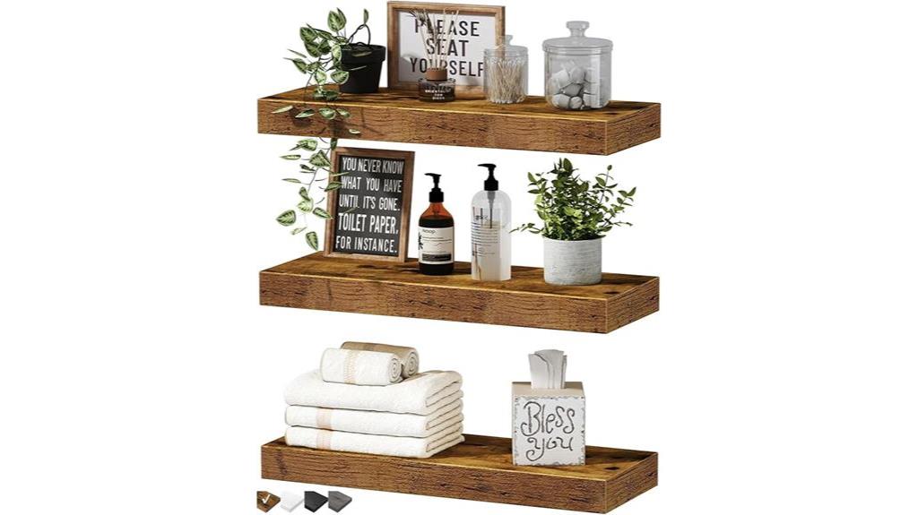 rustic brown floating shelves