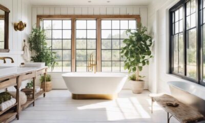 stylish white farmhouse bathroom