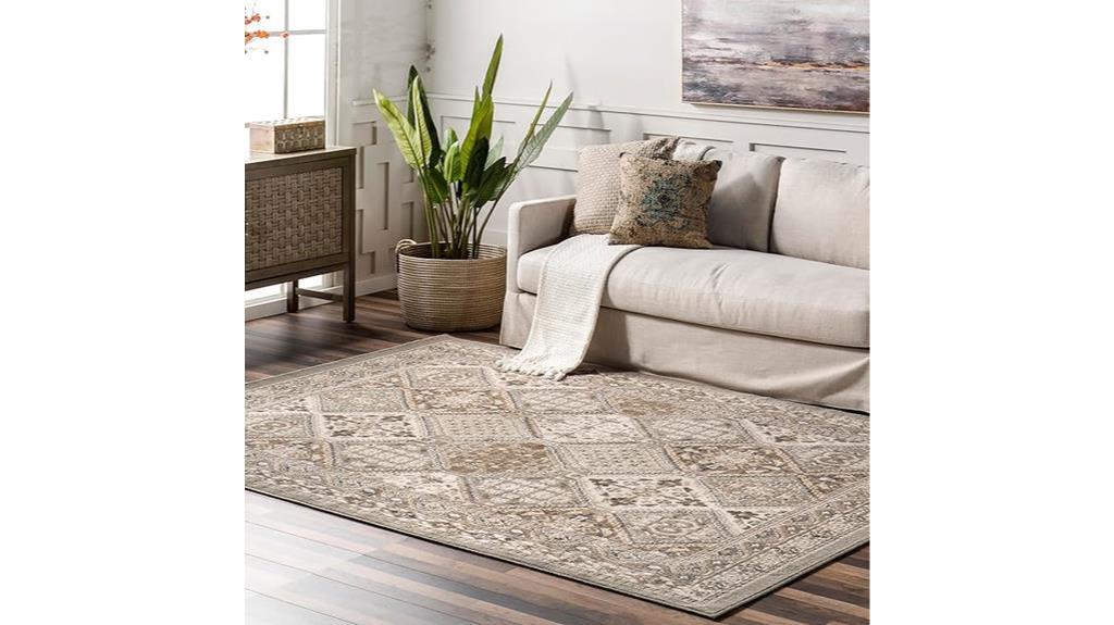 taupe traditional tiled rug