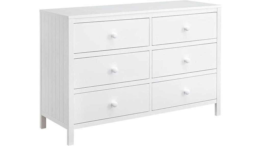 whitewash 6 drawer dresser