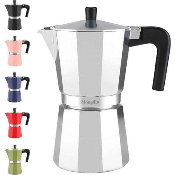 Mongdio Stovetop Espresso Maker 9-Cup Silver