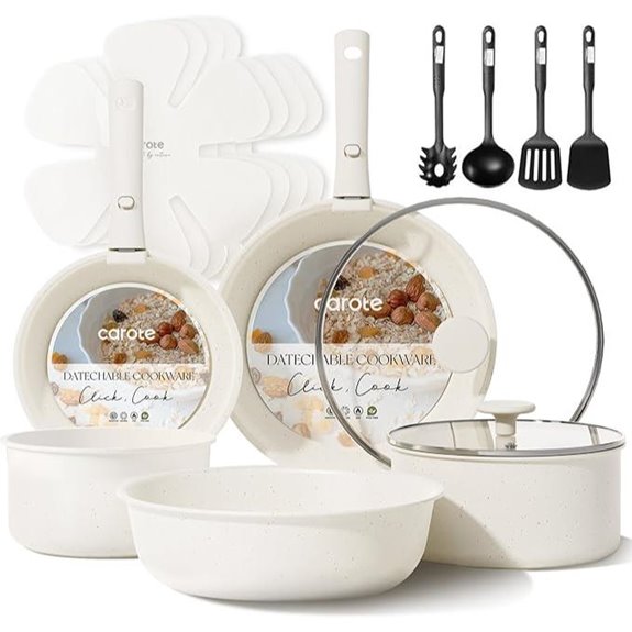 CAROTE 17-Piece Nonstick Cookware Set with Detachable Handles