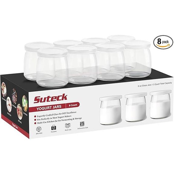 Suteck Yogurt Jars - 8 Pack 6oz Glass Containers