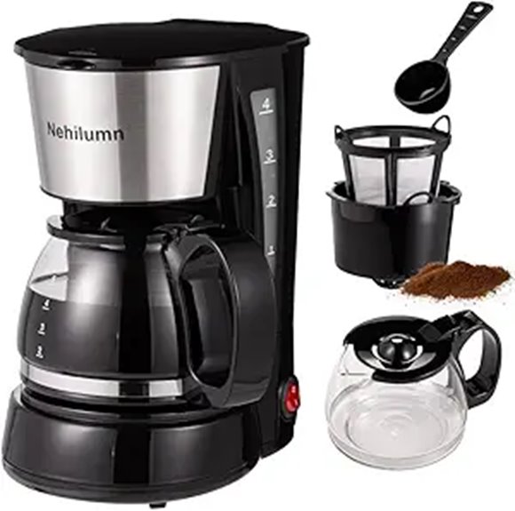 4-Cup Drip Coffee Maker with Permanent Filter