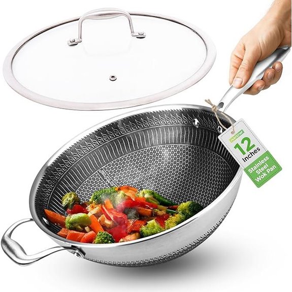 NutriChef 12 Stainless Steel Wok with Non-Stick Surface