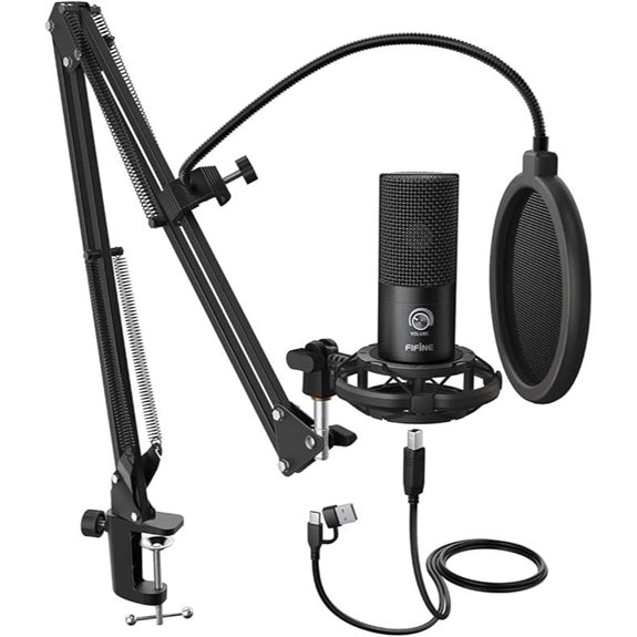 FIFINE USB Condenser Microphone with Boom Arm Stand