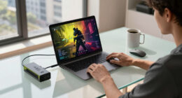 M5 Max MacBook Pro paired with RTX 5090 in an eGPU dock — runs Cyberpunk 2077 at over 100 FPS at max settings with frame generation